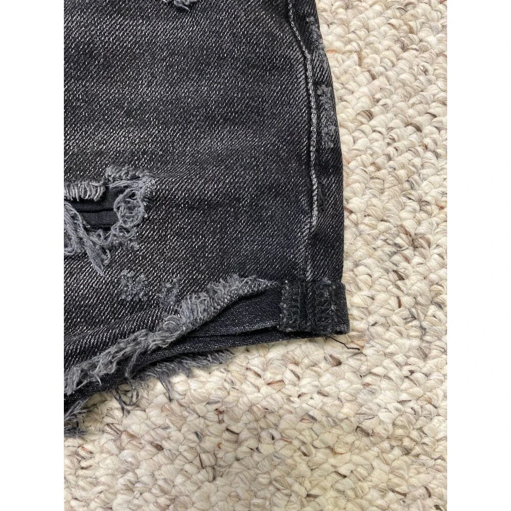We The Free High-Rise Button Fly Distressed Black Raw Hem Flip Shorts Size 27